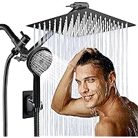 Shower Head,10”Rain Shower Head with Handheld Spray Combo with 11'' Angle Adjustable Extension Arm/Flow Regulator/Shower System,High Pressure Rainfall Shower Head Clean Bathroom,Matt Black