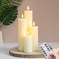 Vtobay Flickering Flameless Pillar Candles with Remote Control and Cycle Timer,Ivory Pack of 4 Battery Operated(Powered by 2AA) LED Real Wax Tall Fake 3D-Wick Electric Candles(D 2.2” x H 4”,6”,8”,10”)