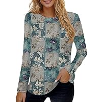 Long Sleeve Shirts for Women Crewneck Sweatshirt Printed Tops Comfortable Pullover Vintage Blouses Relaxed Fit Tees