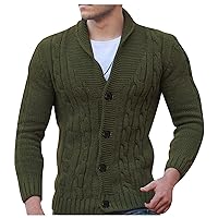 Men's Cardigan Sweater Stylish Slim Fit Shawl Collar Cardigans Casual Cable Knitted Button Down Sweater With Pocket