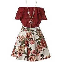 Cold Shoulder Crop Top Ruffle Layered Top Flower Girl Skirt Sets for Girl