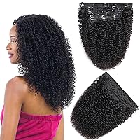 Kinky Curly Clip in Hair Extensions Human Hair 3c 4a Curly Clip Ins for Black Women Brazilian Virgin Hair Thick and Soft Natural Black Color Afro Kinky Curly 7 Pcs (14 inch 120g)