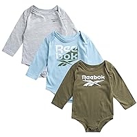 Reebok Baby Boys' Bodysuits - 3 Pack Short and Long Sleeve One Piece Romper - Newborn Essentials Clothing for Infants, 0-9M