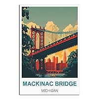 iPuzou Mackinac Bridge Michigan Vintage Travel Posters 08x12inch(20x30cm) Canvas Painting Poster And Print Wall Art Picture for Living Room