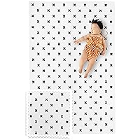 Yay Mats Stylish Extra Large Baby Play Mat. Soft, Thick, Non-Toxic Foam Covers 6 ft x 4 ft. Expandable Tiles with Edges Infants and Kids Playmat Tummy Time Mat (Brooklyn Cross White)