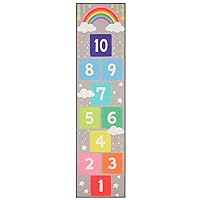 Everwash Imagine Hopscotch Rainbow Kids Machine Washable Runner Area Rug, Grey/Blue, 2'x8'