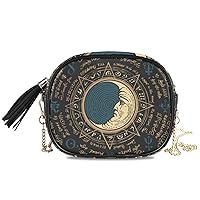 ALAZA PU Leather Small Crossbody Bag Purse Wallet Moon In An Octagonal Star With Magical Inscriptions And Symbols Vintage Cell Phone Bags with Adjustable Chain Strap & Multi Pocket