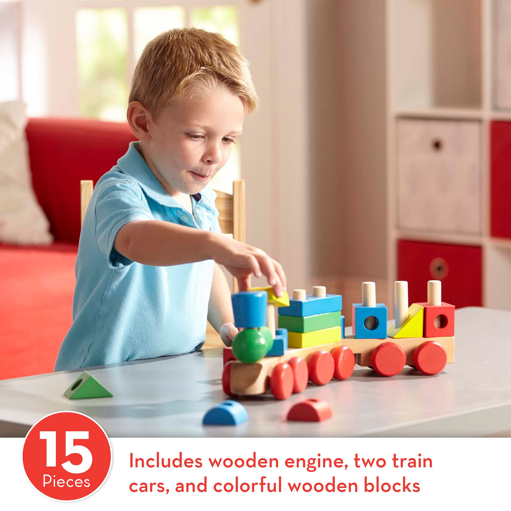 Melissa & Doug Stacking Train - Classic Wooden Toddler Toy (18 pcs) - Wooden Train Set, Wooden Sorting & Stacking Toys For Toddlers Ages 2+