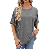 Women's Shirts Summer Casual Crew Neck Short Sleeve 2024 Stylish Solid Color Tops Lightweight Breathable Basic Tee Shirts