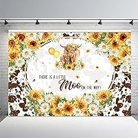 MEHOFOND 7x5ft Highland Cows Baby Shower Backdrop Brown Cattles Little Moo on The Way Party Decorations Sunflowers Farm Cow Photography Background for Girls Cake Table Banner Supplies