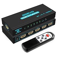 HDMI Switch SGEYR 5x1 HDMI Switcher 5 in 1 Out HDMI Switch Selector 5 Port Box with IR Remote Control HDMI 1.4 HDCP 1.4 Support 4K@30Hz Ultra HD 3D 2160P 1080P