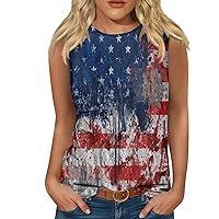 Tank Top for Women Casual Summer Womens USA Shirt Sleeveless Independence Day Sexy American Flag Slim Round Neck Tank