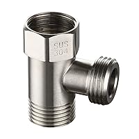 3-way Tee Connector Stainless Steel T Adapter G 1/2 T Valve Diverter for Bathroom Shower Arm, Bathtub Faucet, SBA020A Brushed Nickel