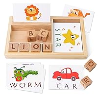 Spelling Games, Wooden Matching Letters Toy with Flash Cards Words, Montessori ABC Alphabet Learning Educational Puzzle Gift for Preschool Boys Girls Kids Age 3 4 5 Years Old
