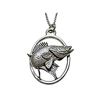 Zander Walleye Fish Large Oval Pendant Necklace