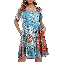 BELAROI Women's Short Sleeve Swing Plus Size Dresses Casual Summer Basic Solid T Shirt Dress with Pockets