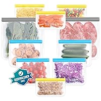 10Pack Dishwasher Safe Reusable Storage Bags, BPA Free PEVE Reusable Food Bags, Leakproof Silicone Freezer Bags, Reusable Gallon bags(10Pack-2 Gallon + 4 Sandwich + 4 Snack)
