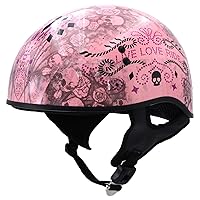 Hot Leathers HLD1048 'Live, Love Ride' Gloss Pink Motorcycle DOT Approved Skull Cap Half Biker Helmet - Medium