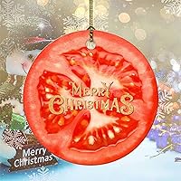 Merry Christmas Fruit Pattern Tomato Ceramic Ornament Personalized Ornament Decoration Double Sides Printed Ceramic Porcelain with Gold String for Pet Lovers Best Friends Colleague 3