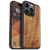 Carveit Magnetic Wood Case for iPhone 15 Pro Case [Solid Wood & Black Soft TPU] Shockproof Protective Cover Unique Wooden Case Compatible with magsafe (Natural Wood -Walnut)