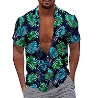 Men Hawaiian Shirts Stylish 90s Short Sleeve Vacation Beach Aloha T-Shirt Comfy Floral Tropical Button Up Shirts