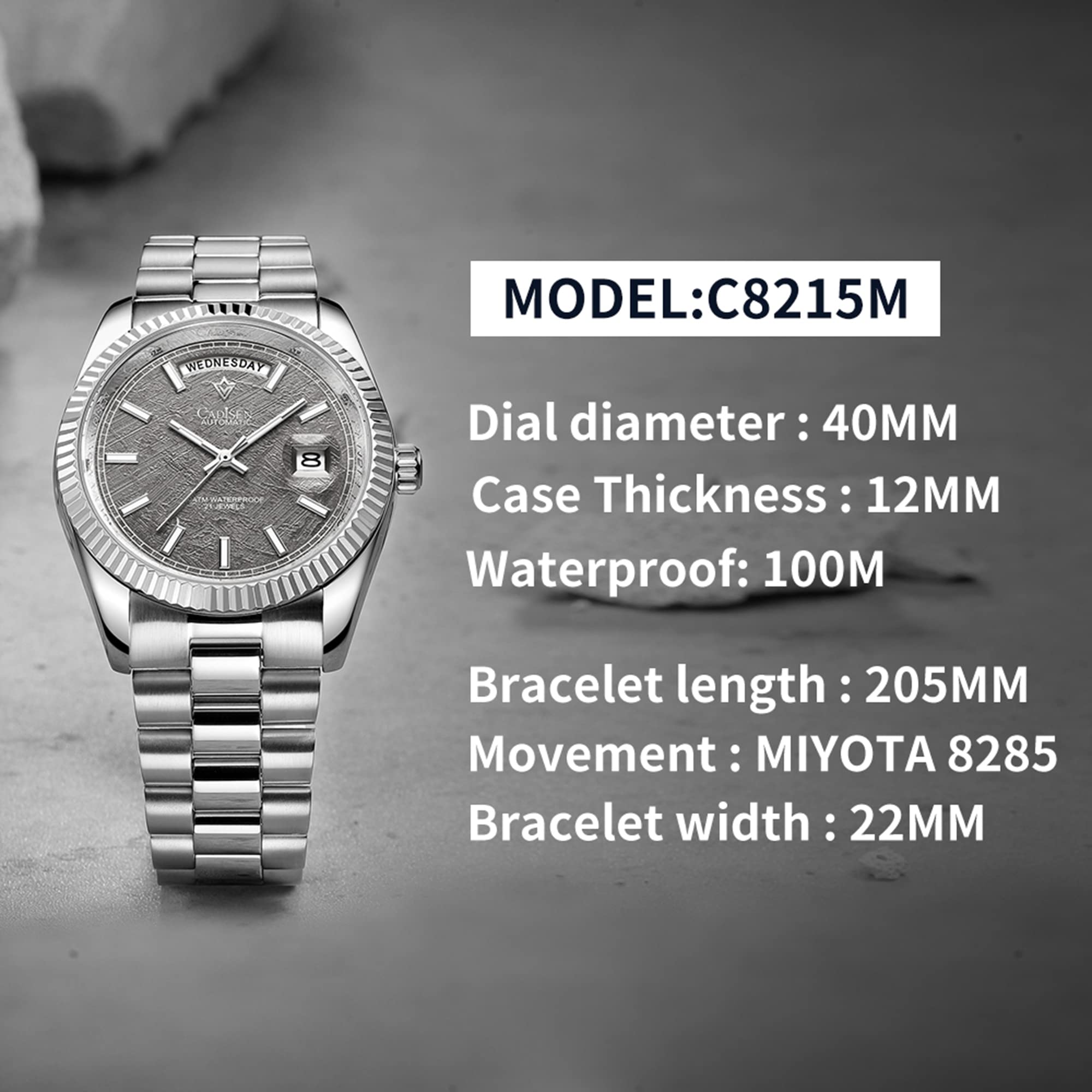 CADISEN Automatic Watches Men's Mechanical Business Waterproof Stainless Steel Wristwatch
