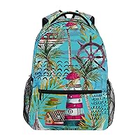 ALAZA Summer Sailing Lighthouse Abstract Sea Waves Palm Trees Unisex Schoolbag Travel Laptop Bags Casual Daypack Book Bag