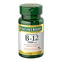 Nature's Bounty Vitamin B12 2500 mcg, Cellular Energy Support, For Energy Metabolism, Heart & Nervous System Health, 75 Quick Dissolve Tablets