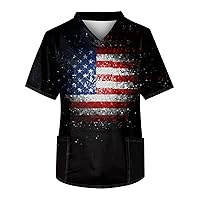 4Th of July Shirts for Men, Men's Short Sleeve V Neck Chest Pocket Carer Big and Tall Top Scrubs, S XXXXXL
