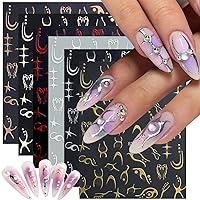 3D Nail Flame Stickers, Metallic Gothic Nail Decals Designer Nail Art Supplies White Black Gold Stripe Line Self-Adhesive Nail Design for Nail DIY Decoration for Women French Nail Art 6 Sheets