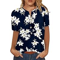 Womens Tops Floral Printed Short Sleeve V Neck Tops Vintage Fishing Casual Blouses for Women Fashion 2022