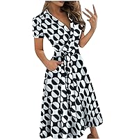 Women's Swing Dress Flowy Solid Color Beach Round Neck Glamorous Casual Loose-Fitting Summer Short Sleeve Midi
