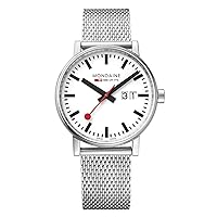 Mondaine - Evo2 Men's Watch 40 mm - Station Clock in Silver Date Display - 30 m Waterproof Sapphire Glass with Red Second Hand - Made in Switzerland - Multiple Variations