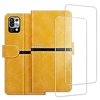 Phone Case Compatible with Umidigi Power 5 + [2 Pack] Screen Protector Glass Film, Premium Leather Magnetic Protective Case Cover for Umidigi Power 5 (6.53 inches) Gold