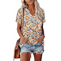 Womens Summer Plus Size Tunic Tops Basic T Shirts V Neck Short Sleeve and Sleeveless Casual Blouse S-3XL