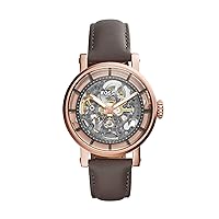 Fossil Women's Original Boyfriend Automatic Stainless Steel and Leather Casual Watch, Color: Rose Gold, Grey (Model: ME3089)