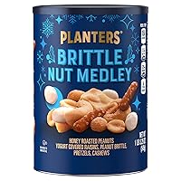PLANTERS Winter Edition Brittle Nut Medley Trail Mix Snack with Honey Peanuts, Yogurt Raisins, Peanut Brittle, Pretzels & Cashews, 1 lb, Canister