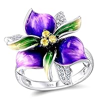 Fashion Violet Flower Rings for Women Anniversary Birthday Purple Crystal Flower Statement Rings for Girls RA601