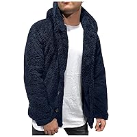 Men's Fuzzy Sherpa Jacket Hoodie Fluffy Fleece Button Down Open Front Cardigan Cozy Soft Coat Outwear With Pocket