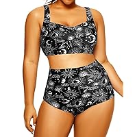 Daci Women Plus Size High Waisted Bikini Two Piece Tummy Control Swimsuits Twist Front Retro Bathing Suits with Ruched Bottom