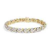 14K Yellow Gold 4.00 Cttw Diamond Woven Composite Cluster and S-Link Bracelet (I-J Color, I1-I2 Clarity) - 7