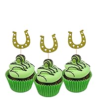 Cup Cake Topper Gold Glitter Foamy Horse Shoe Cupcake Toppers Theme Party Decorations 12PC