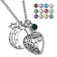 YOUFENG Urn Necklaces for Ashes Always in My Heart Love You to the Moon and Back 12 Birthstones Styles Necklace