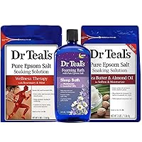 Dr Teal's Salt & Foam Bath Variety Gift Set (3 Pack, 130oz Total) - Rosemary & Mint, Shea Butter & Almond Oil, & Melatonin Foam Bath - Essential Oils Relieve Aches & Alleviate Daily Stress at Home