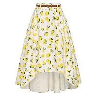Belle Poque High Low A Line Skirts for Women Vintage High Waisted Midi Flowy Skirts with Belt