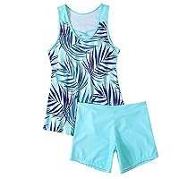 2 Piece Sets Tankini Swimsuits for Women Summer V Neck Tank Tops Tummy Control Bathing Suit Retro Print Beachwear with Shorts