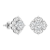 925 Sterling Silver Flower Halo Style Stud Earrings for Women with 2.65 ctw, Cushion (2.50 ct) & Round (0.15 ct) Lab Grown White Diamond or Cubic Zirconia