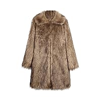 Men's Long Sleeve Fluffy Faux Fur Coat Mens Winter Warm Faux Fur Overcoat Long Thicken Soft Jacket Outerwear