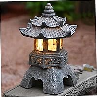 Solar Pagoda Lantern, 10.2inch Resin Japanese Style Zen Lantern with Solar LED Light, Garden Landscape Decorative Lamp Ornament for Balcony,Garden,Patio Decoration (Style 1)
