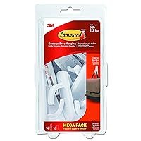 Large Utility Hooks, Damage Free Hanging Wall Hooks with Adhesive Strips, No Tools Wall Hooks for Hanging Decorations in Living Spaces, 14 White Hooks and 16 Command Strips